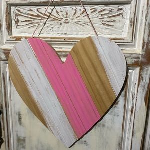 Distressed White Pink Wooden Heart, Heart Wall Decor, Wall Hanging, Home Decor